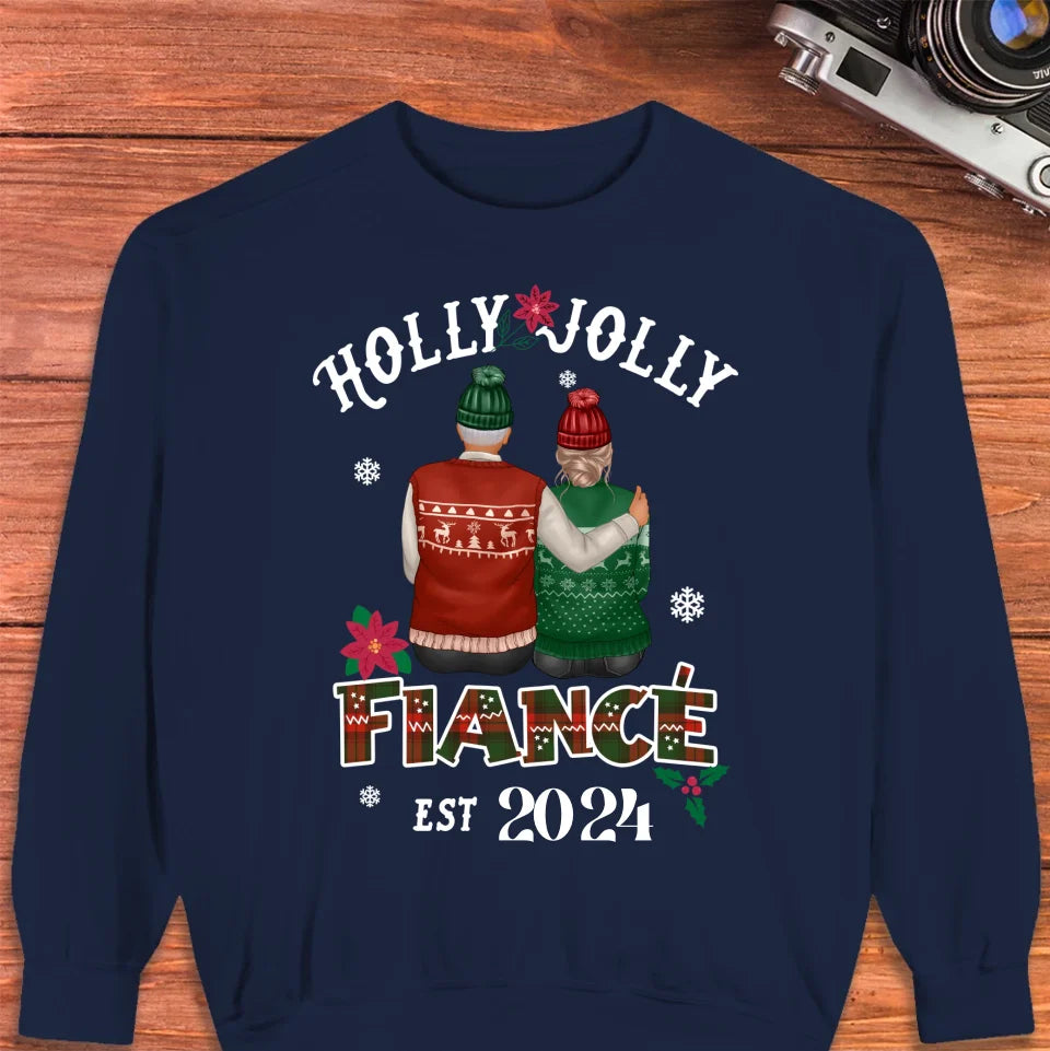 Holly Jolly Fiance - Custom Anniversary Year - Personalized Gift For Couples - Unisex Sweater