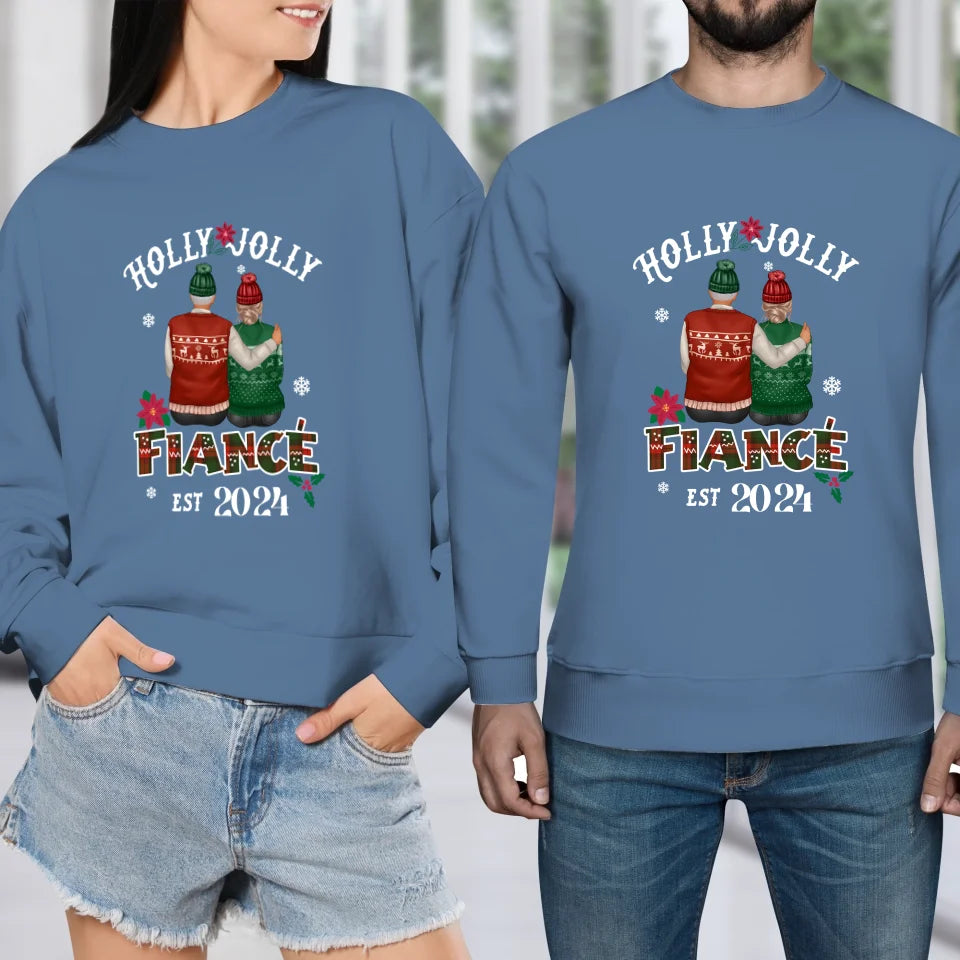 Holly Jolly Fiance - Custom Anniversary Year - Personalized Gift For Couples - Unisex Sweater