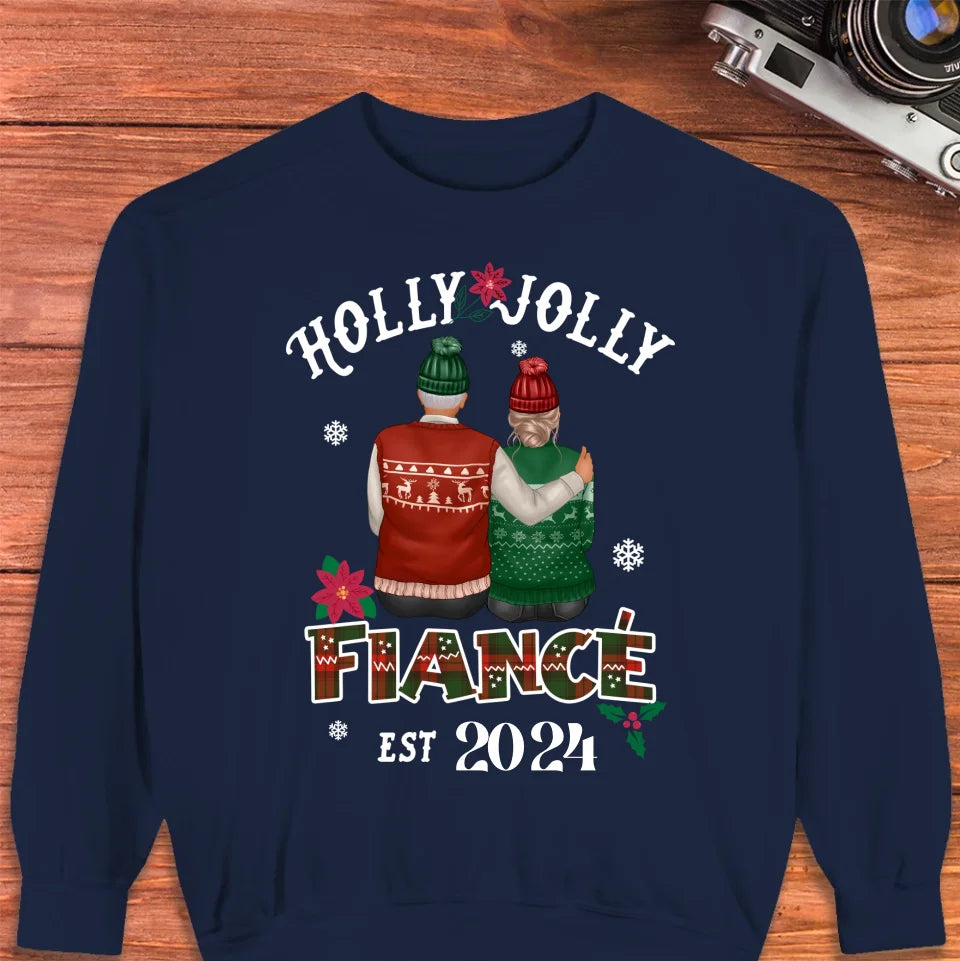 Holly Jolly Fiance - Custom Anniversary Year - Personalized Gift For Couples - Unisex Sweater