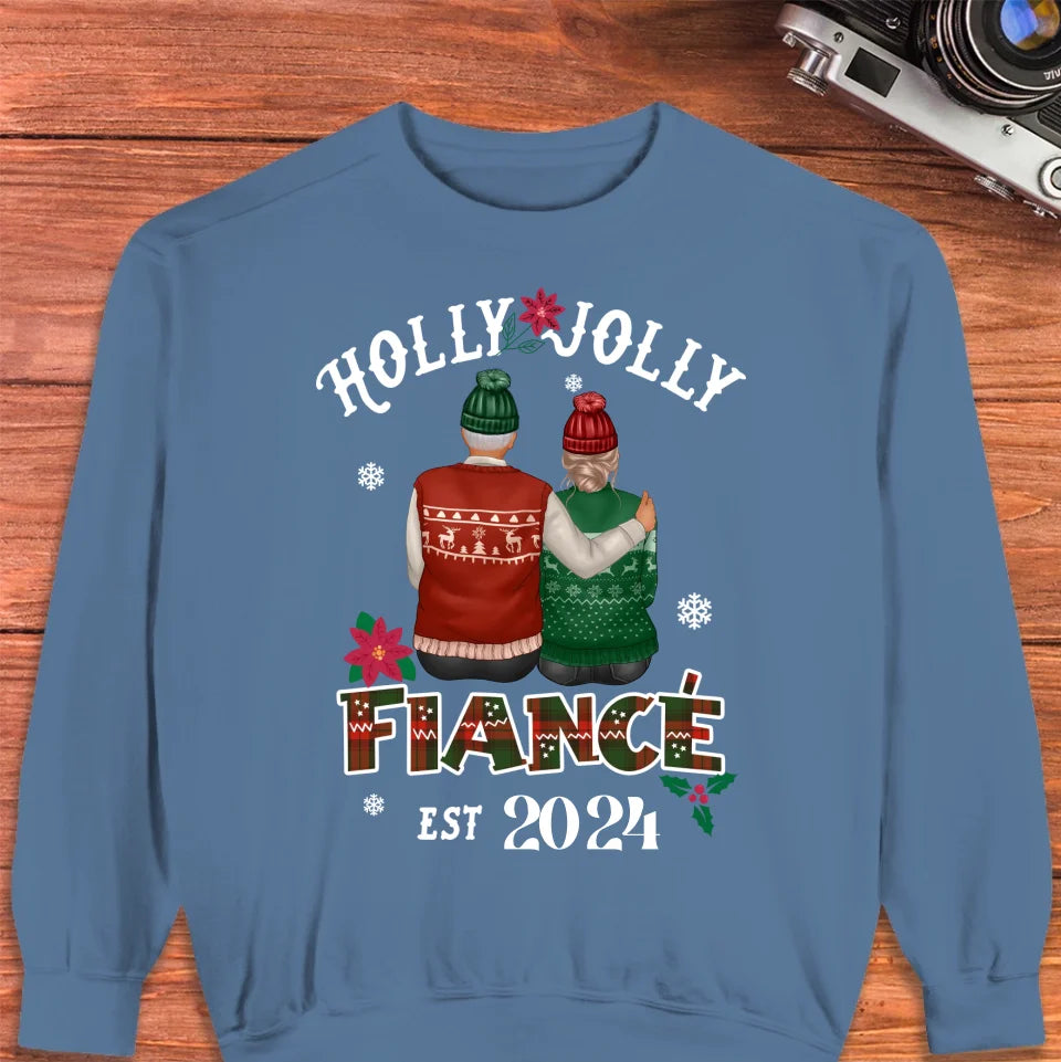 Holly Jolly Fiance - Custom Anniversary Year - Personalized Gift For Couples - Unisex Sweater