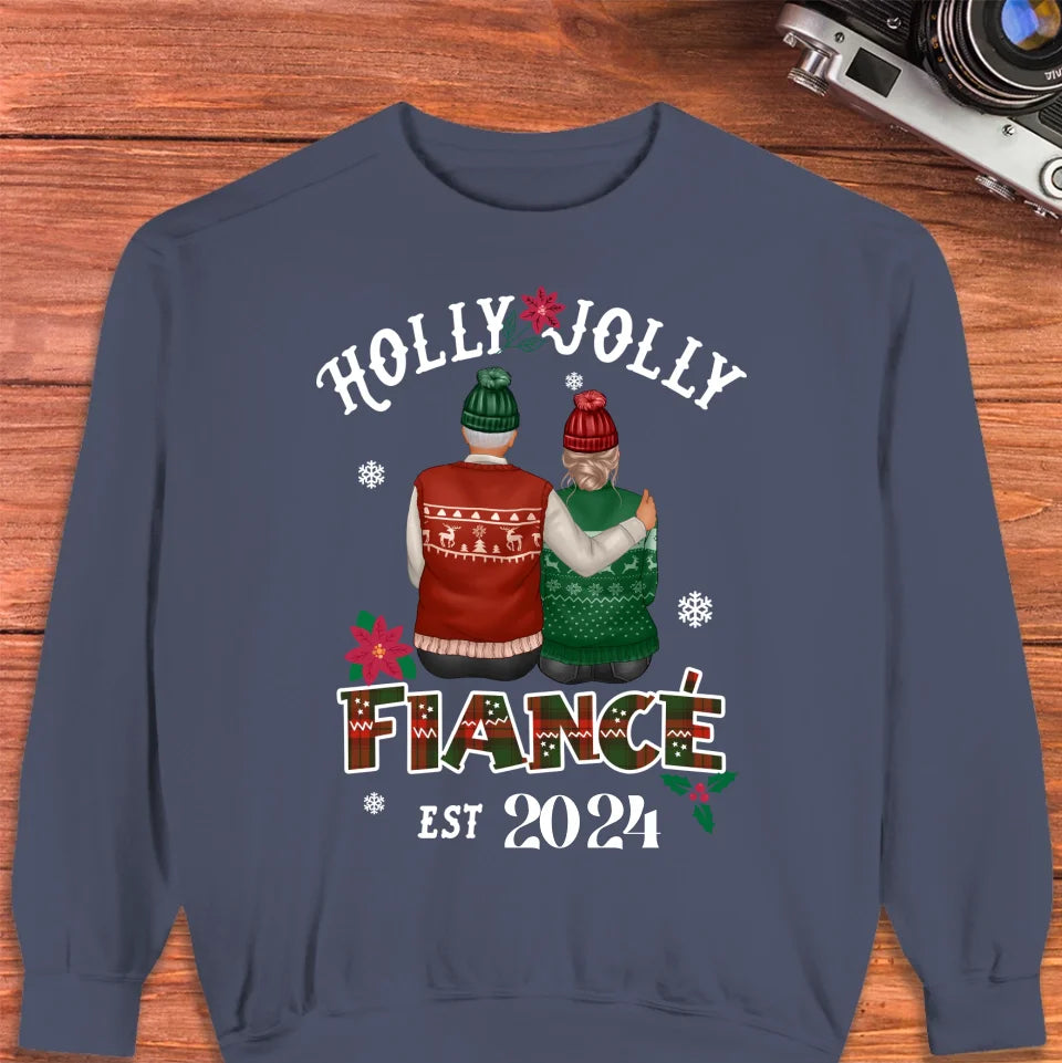 Holly Jolly Fiance - Custom Anniversary Year - Personalized Gift For Couples - Unisex Sweater