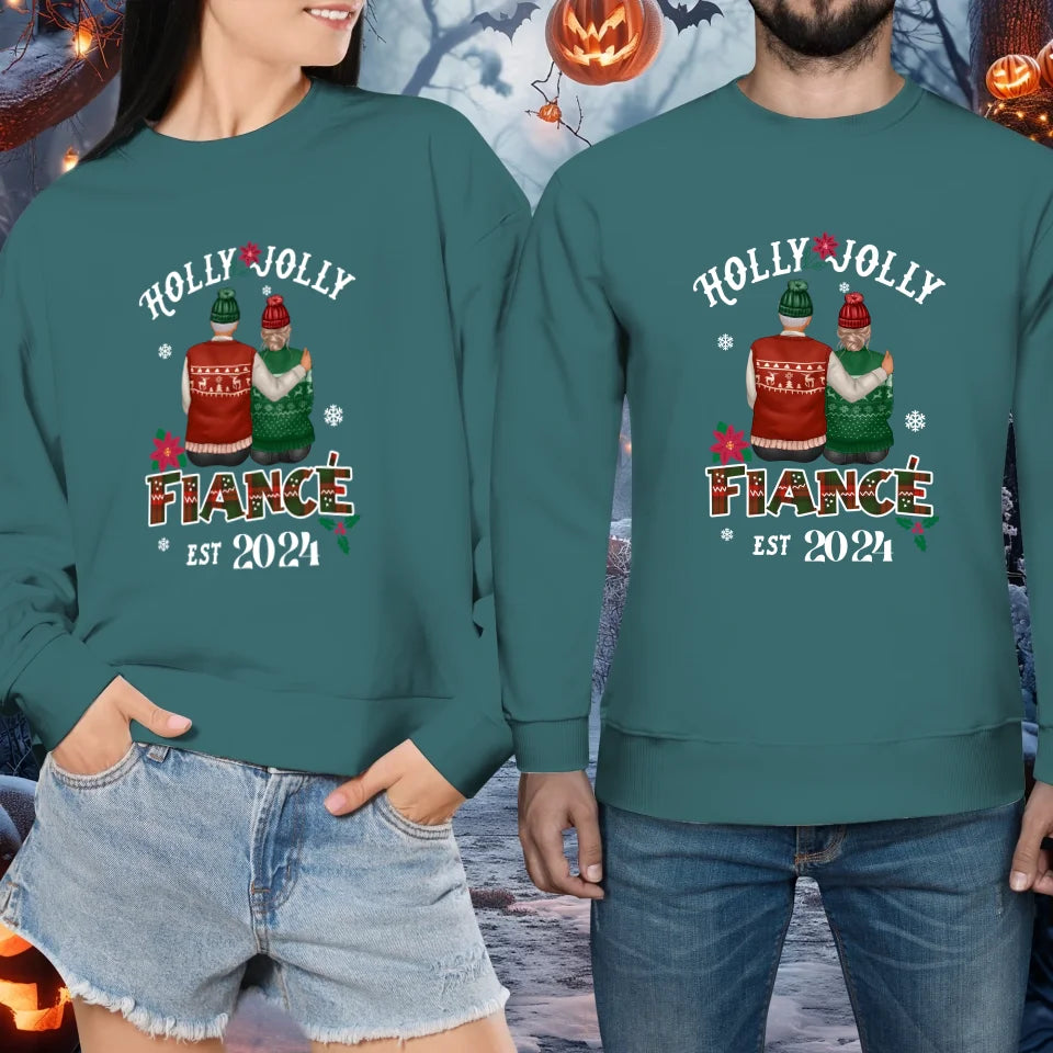 Holly Jolly Fiance - Custom Anniversary Year - Personalized Gift For Couples - Unisex Sweater