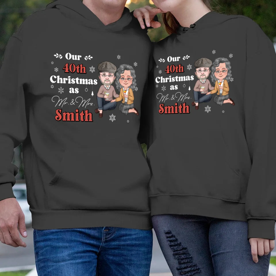 Our Christmas As Mr & Mrs With Snowflakes - Custom Anniversary Year - Personalized Gift For Couples - Unisex Hoodie