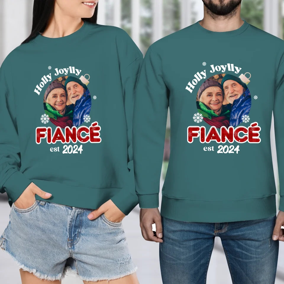 Holly Jolly Fiance Ball - Custom Photo - Personalized Gift For Couples - Unisex Sweater