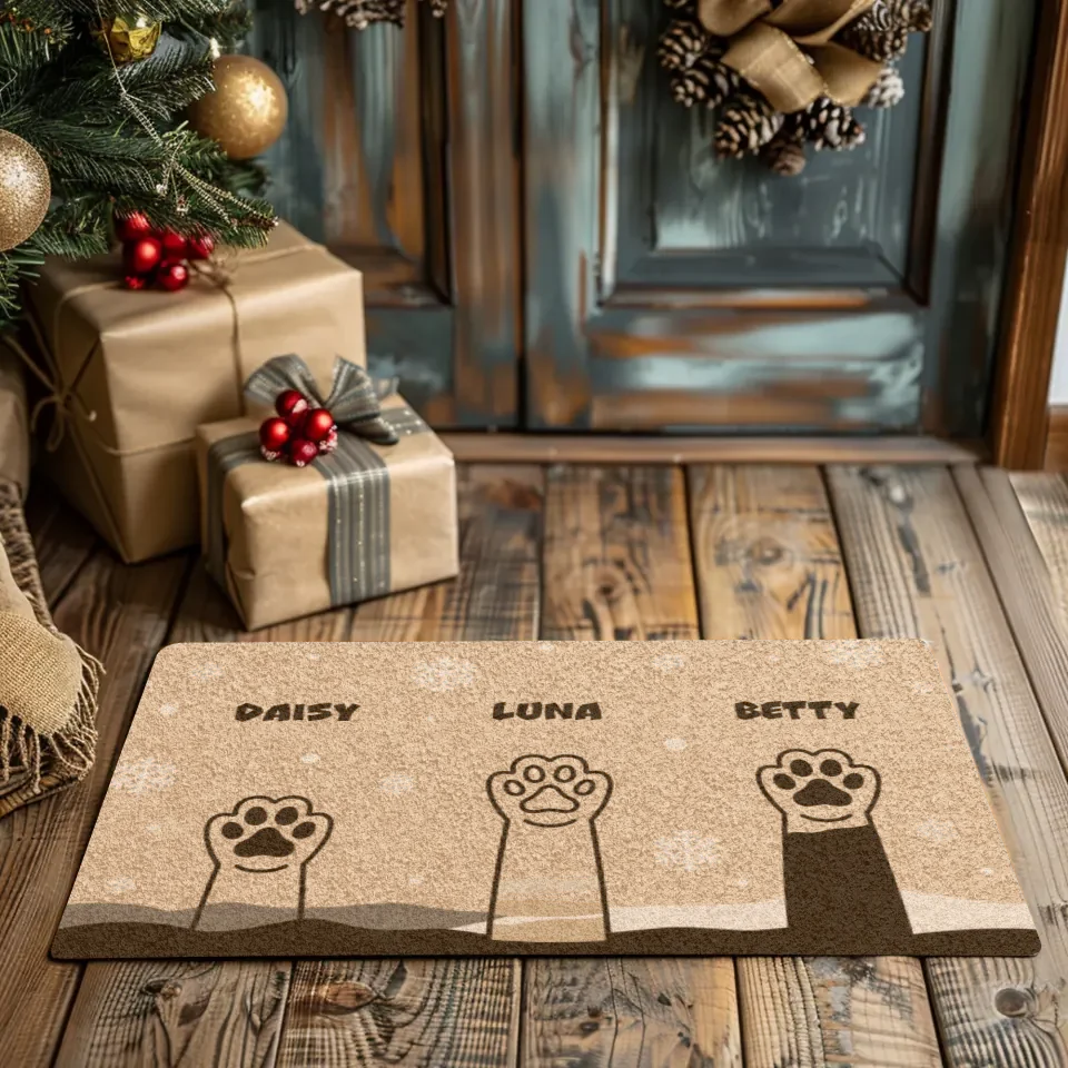 Cat Paws Christmas - Custom Name - Doormat (24"x16'')