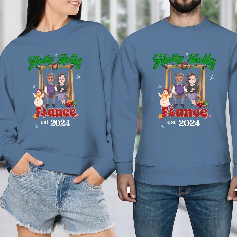 Holly Jolly Fiance Christmas - Custom Anniversary Year - Personalized Gift For Couples - Unisex Sweater