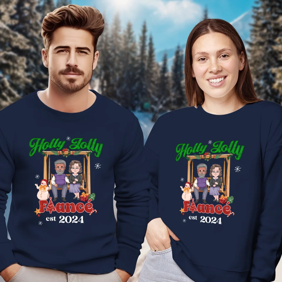 Holly Jolly Fiance Christmas - Custom Anniversary Year - Personalized Gift For Couples - Unisex Sweater