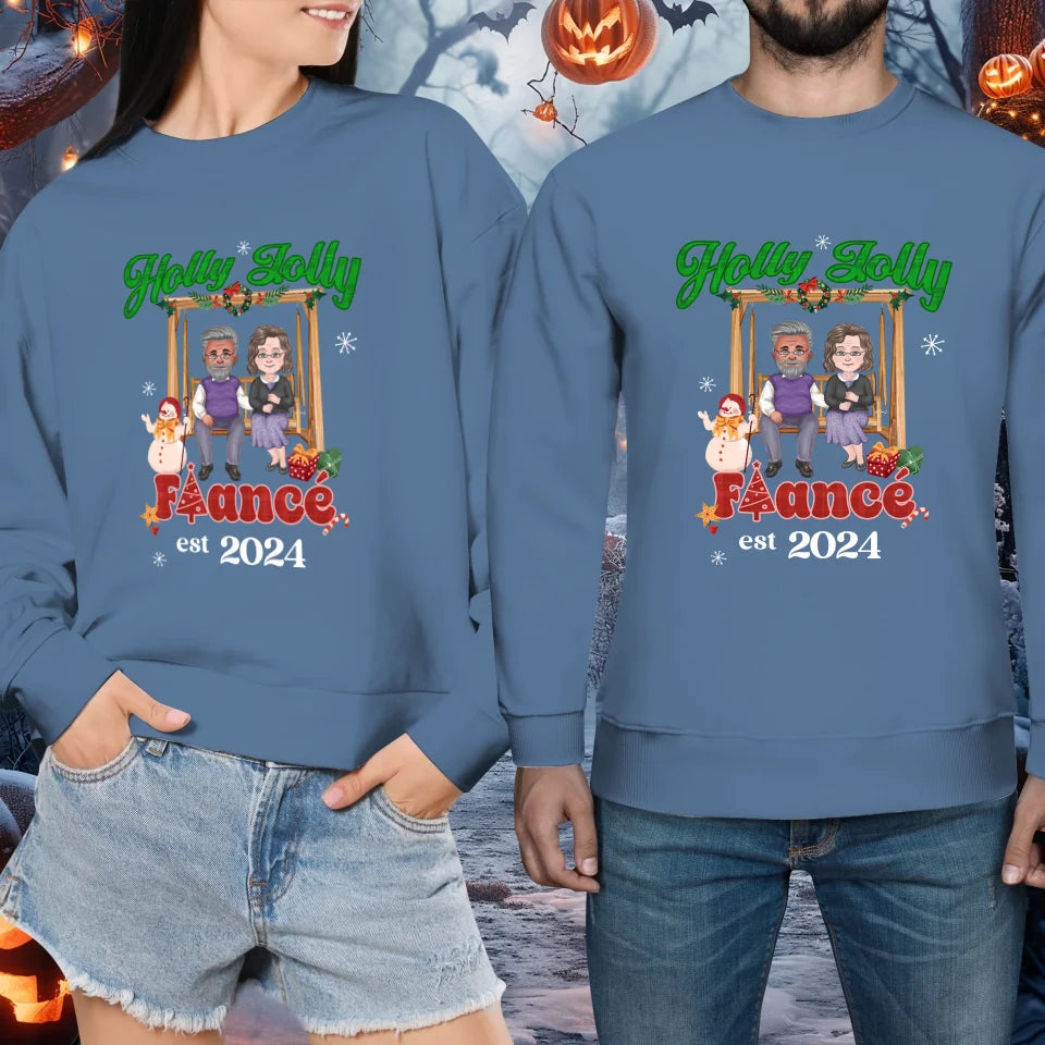 Holly Jolly Fiance Christmas - Custom Anniversary Year - Personalized Gift For Couples - Unisex Sweater