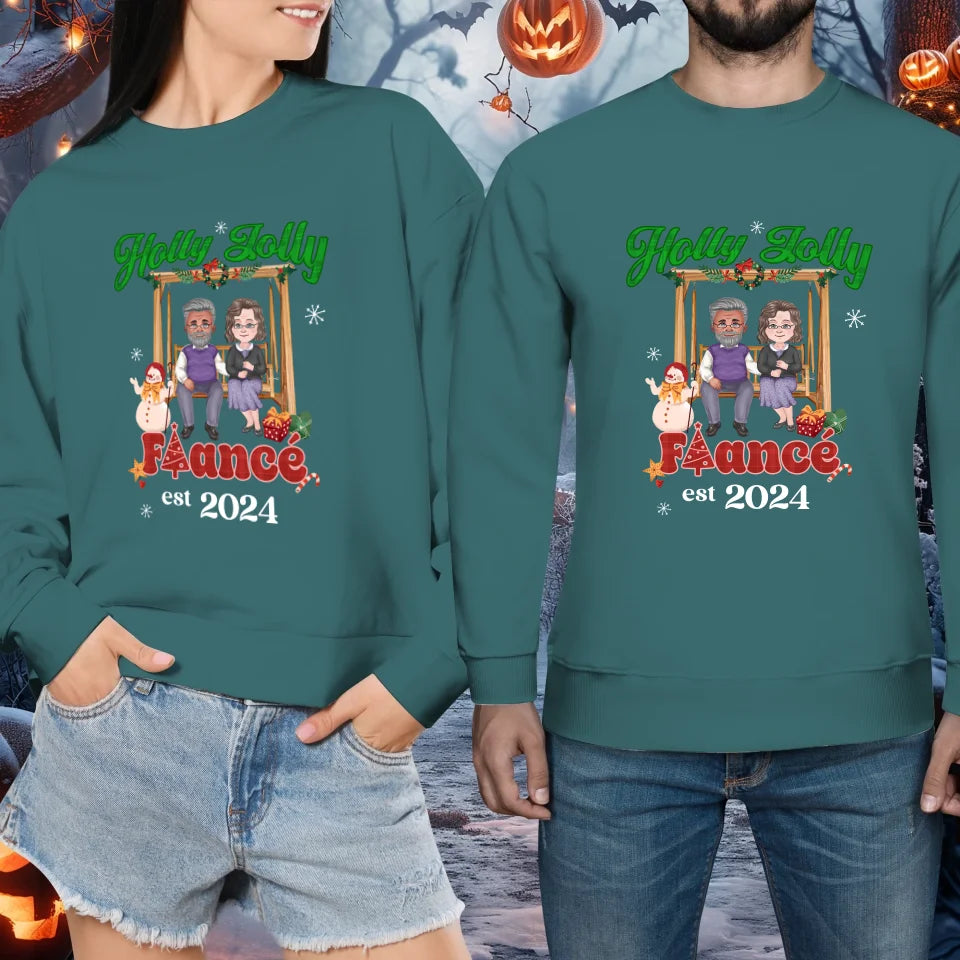 Holly Jolly Fiance Christmas - Custom Anniversary Year - Personalized Gift For Couples - Unisex Sweater