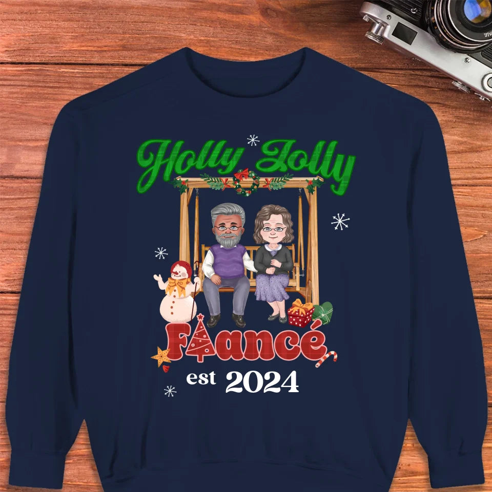 Holly Jolly Fiance Christmas - Custom Anniversary Year - Personalized Gift For Couples - Unisex Sweater