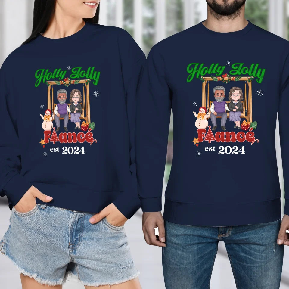 Holly Jolly Fiance Christmas - Custom Anniversary Year - Personalized Gift For Couples - Unisex Sweater