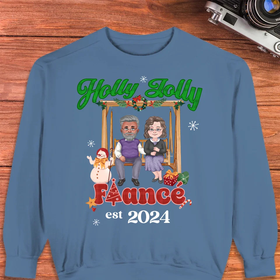 Holly Jolly Fiance Christmas - Custom Anniversary Year - Personalized Gift For Couples - Unisex Sweater