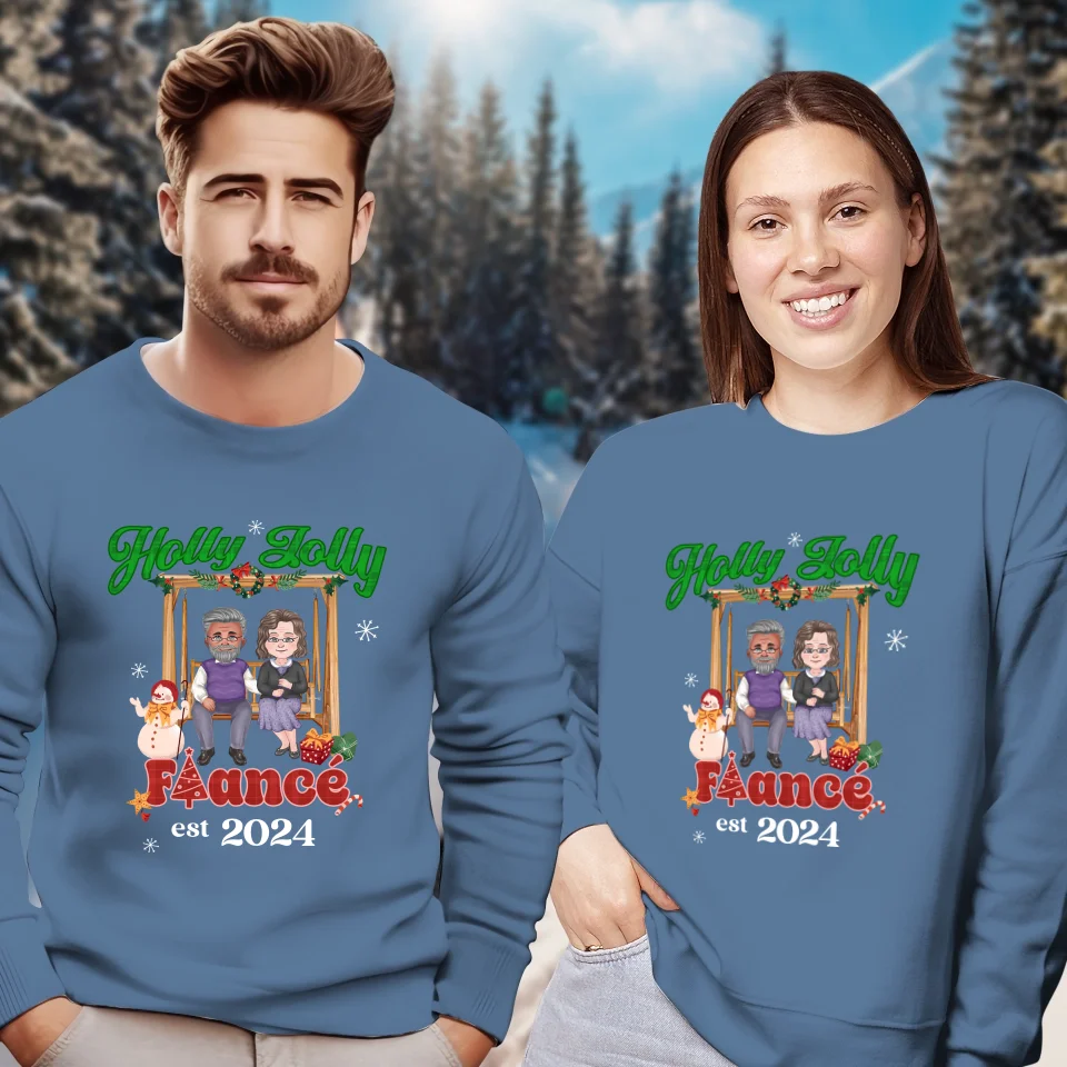 Holly Jolly Fiance Christmas - Custom Anniversary Year - Personalized Gift For Couples - Unisex Sweater