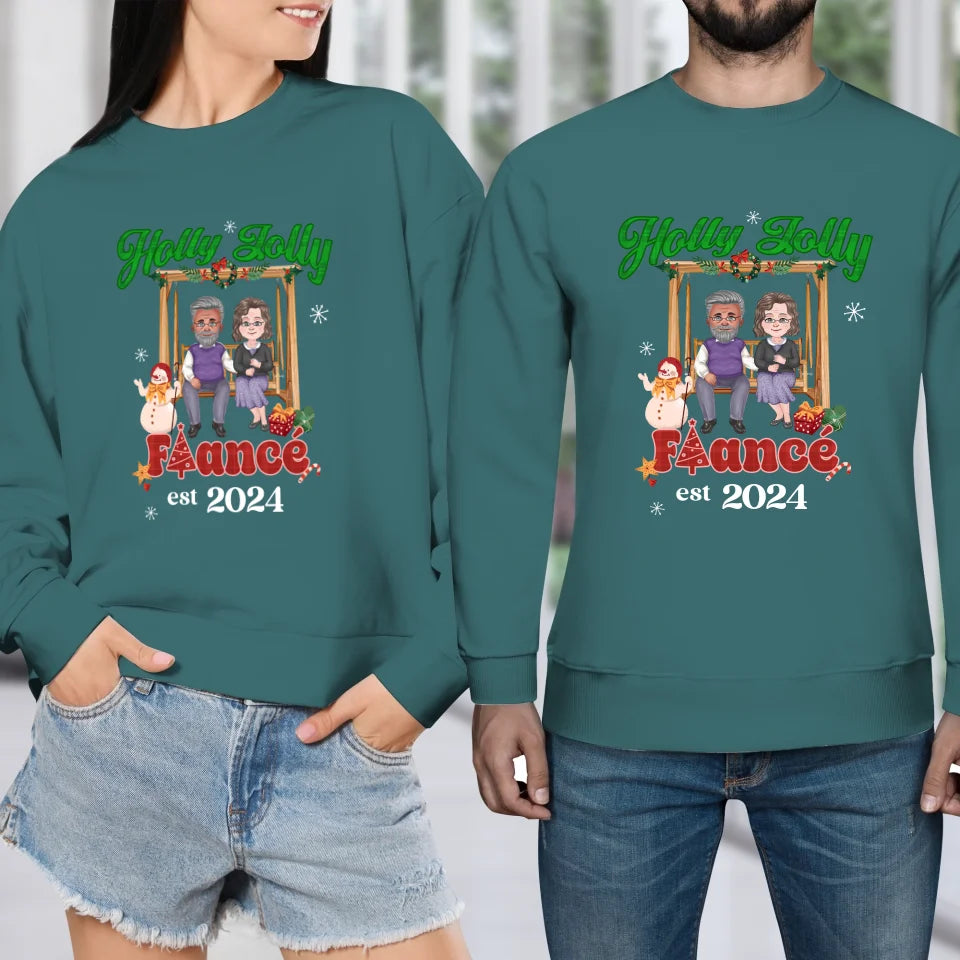 Holly Jolly Fiance Christmas - Custom Anniversary Year - Personalized Gift For Couples - Unisex Sweater