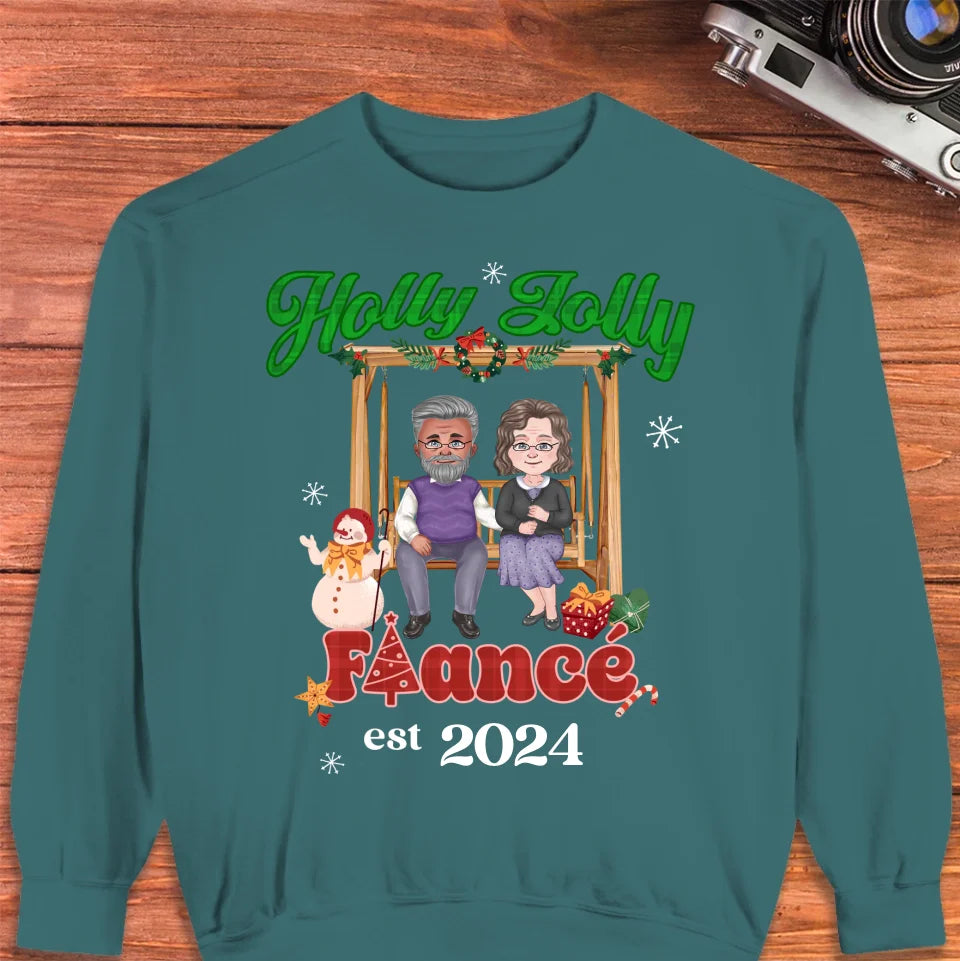 Holly Jolly Fiance Christmas - Custom Anniversary Year - Personalized Gift For Couples - Unisex Sweater