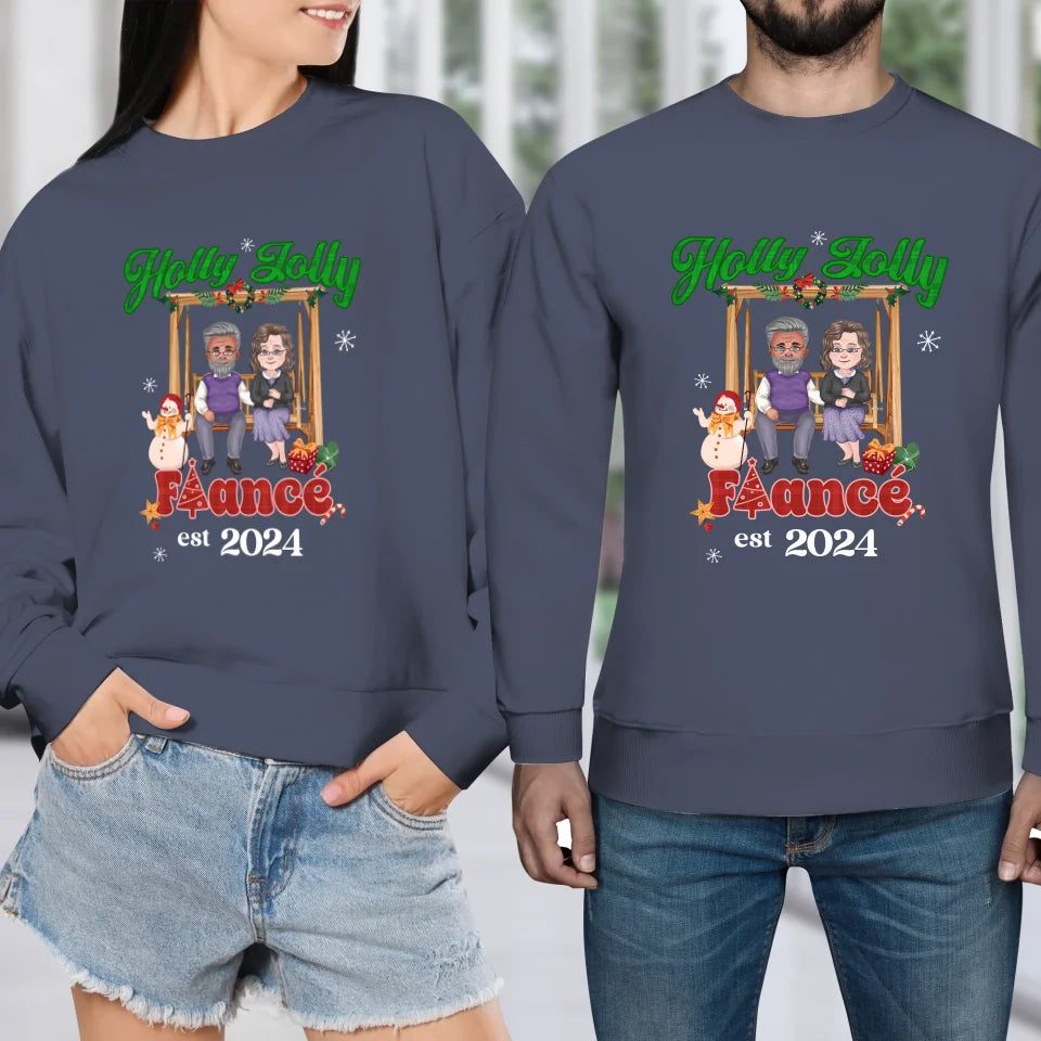 Holly Jolly Fiance Christmas - Custom Anniversary Year - Personalized Gift For Couples - Unisex Sweater