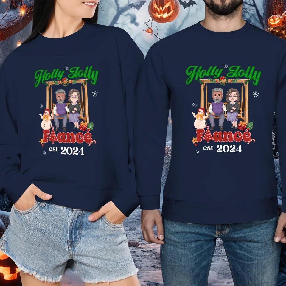 Holly Jolly Fiance Christmas - Custom Anniversary Year - Personalized Gift For Couples - Unisex Sweater