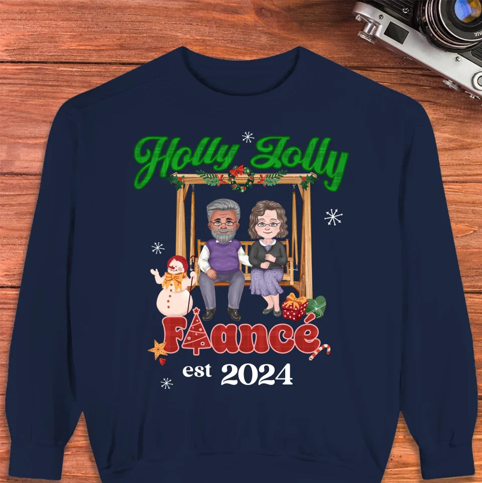 Holly Jolly Fiance Christmas - Custom Anniversary Year - Personalized Gift For Couples - Unisex Sweater