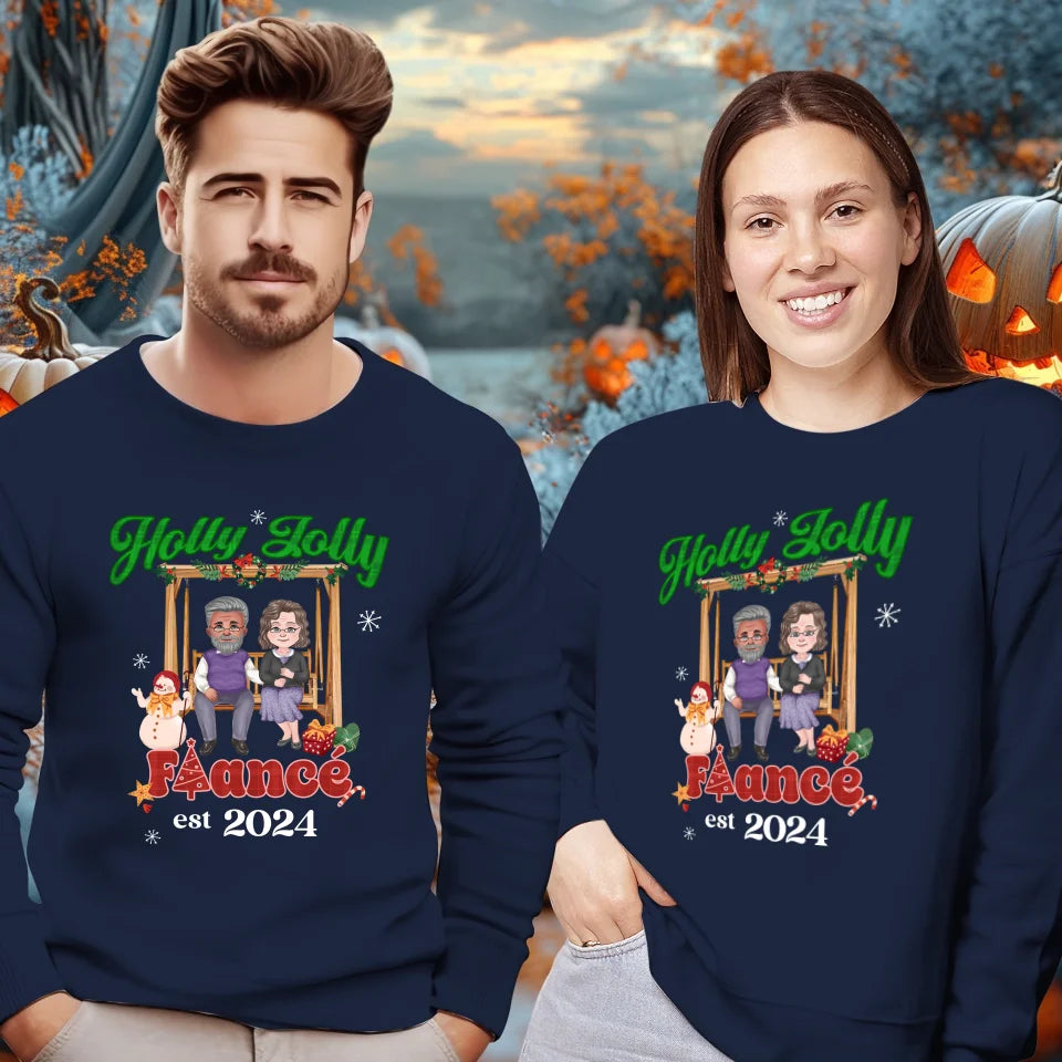 Holly Jolly Fiance Christmas - Custom Anniversary Year - Personalized Gift For Couples - Unisex Sweater