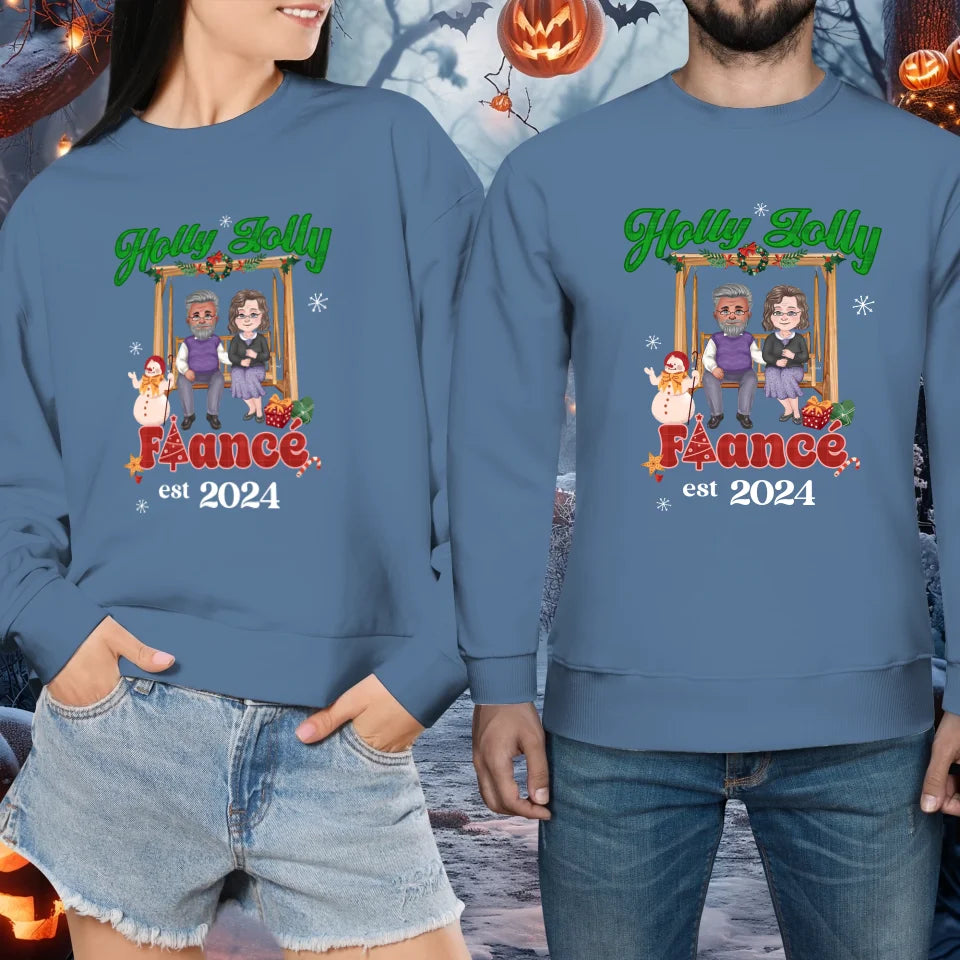 Holly Jolly Fiance Christmas - Custom Anniversary Year - Personalized Gift For Couples - Unisex Sweater