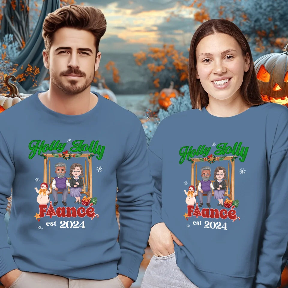 Holly Jolly Fiance Christmas - Custom Anniversary Year - Personalized Gift For Couples - Unisex Sweater