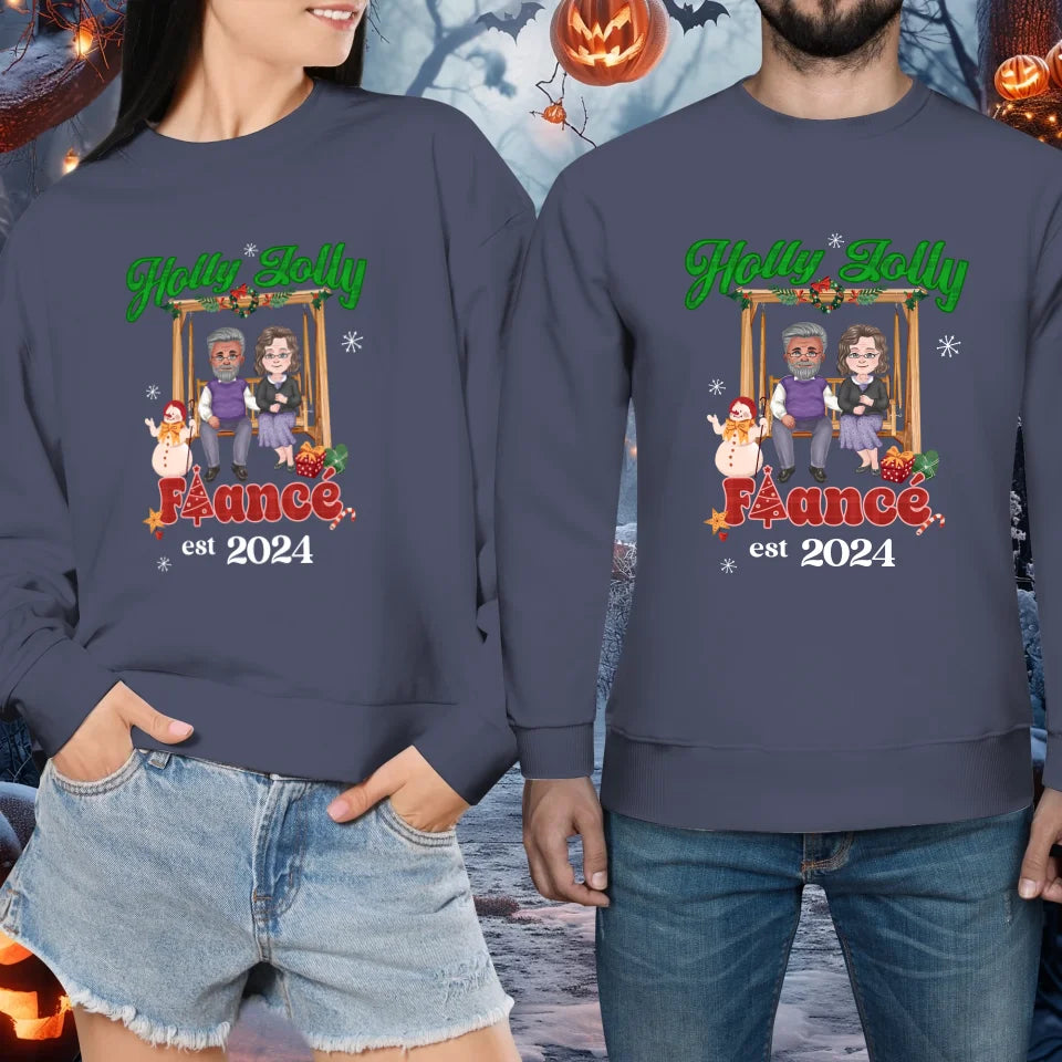 Holly Jolly Fiance Christmas - Custom Anniversary Year - Personalized Gift For Couples - Unisex Sweater