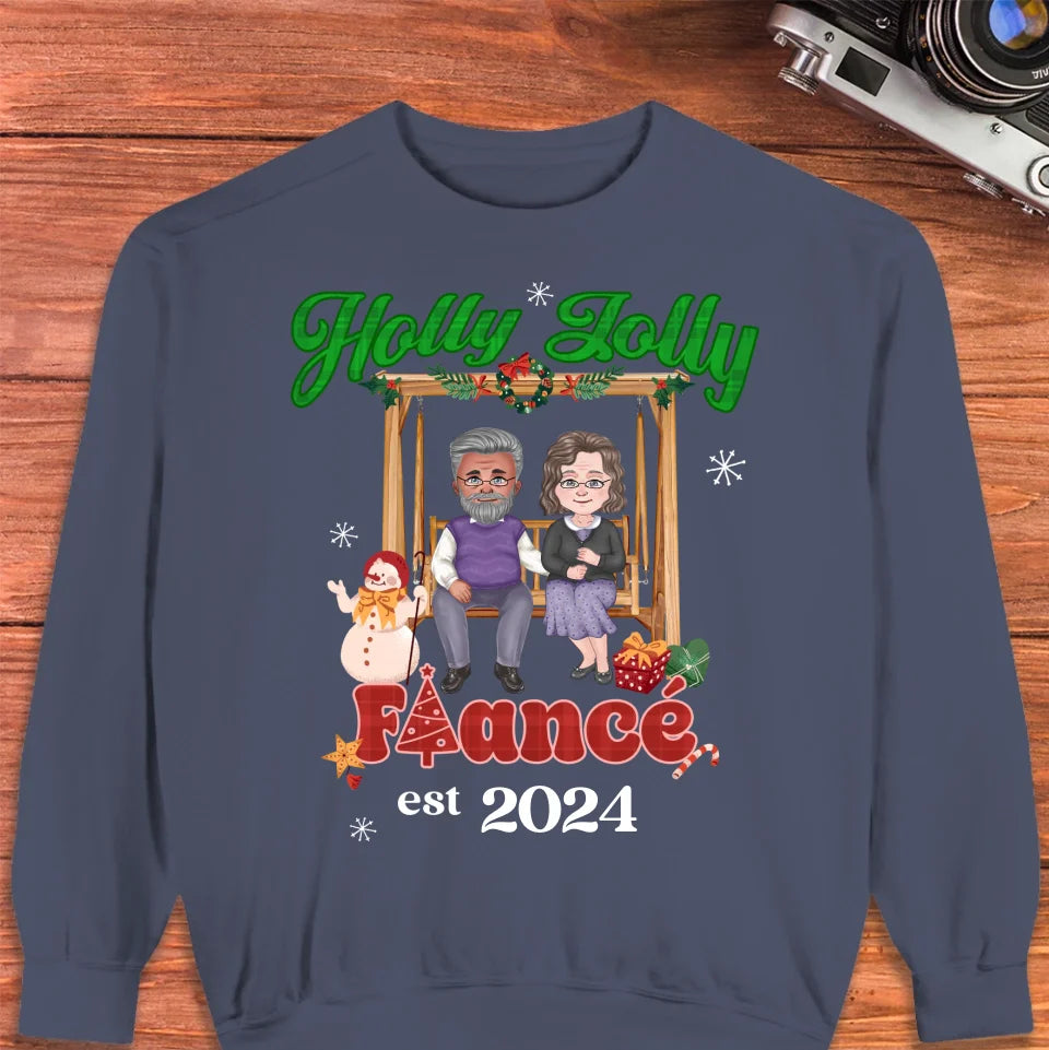 Holly Jolly Fiance Christmas - Custom Anniversary Year - Personalized Gift For Couples - Unisex Sweater