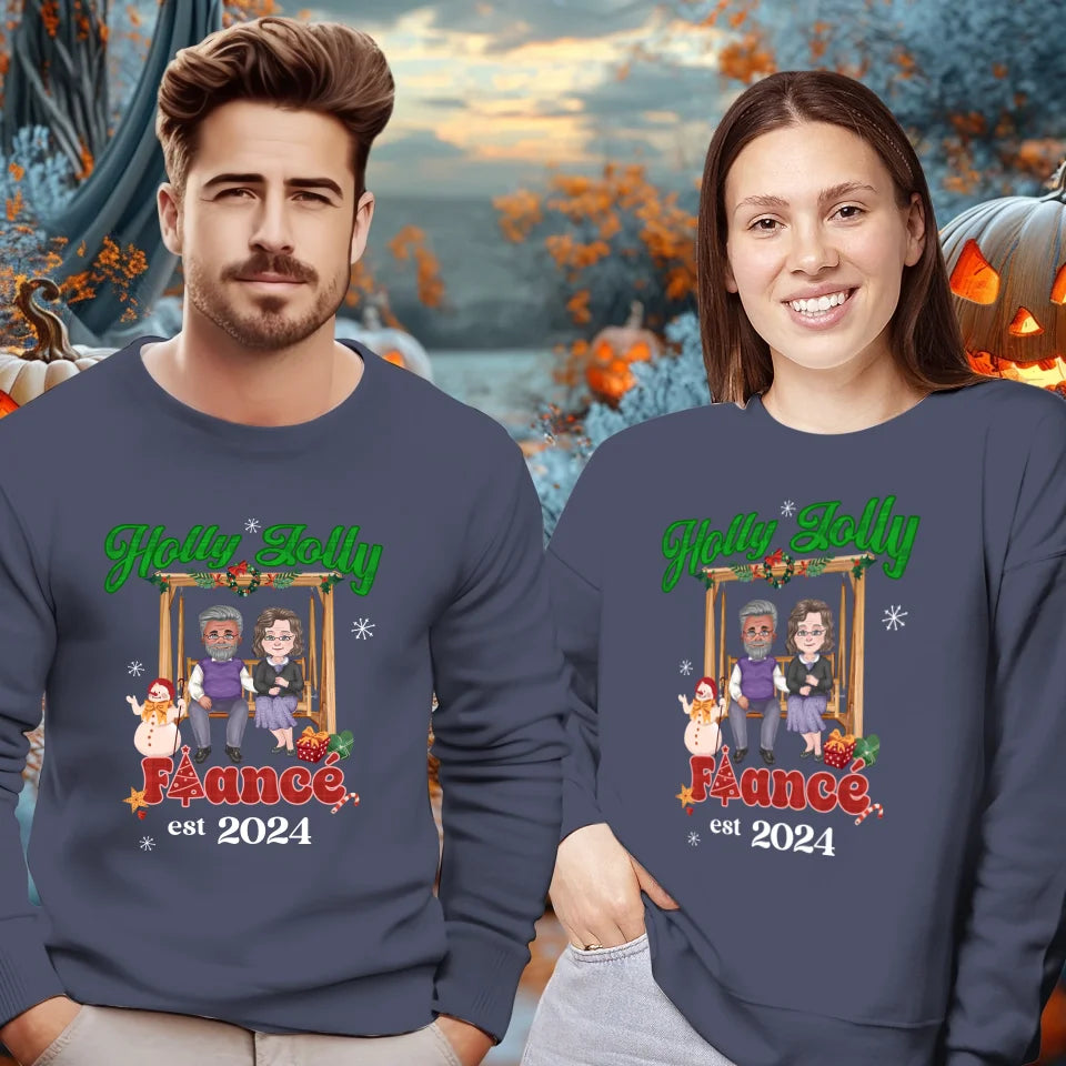 Holly Jolly Fiance Christmas - Custom Anniversary Year - Personalized Gift For Couples - Unisex Sweater