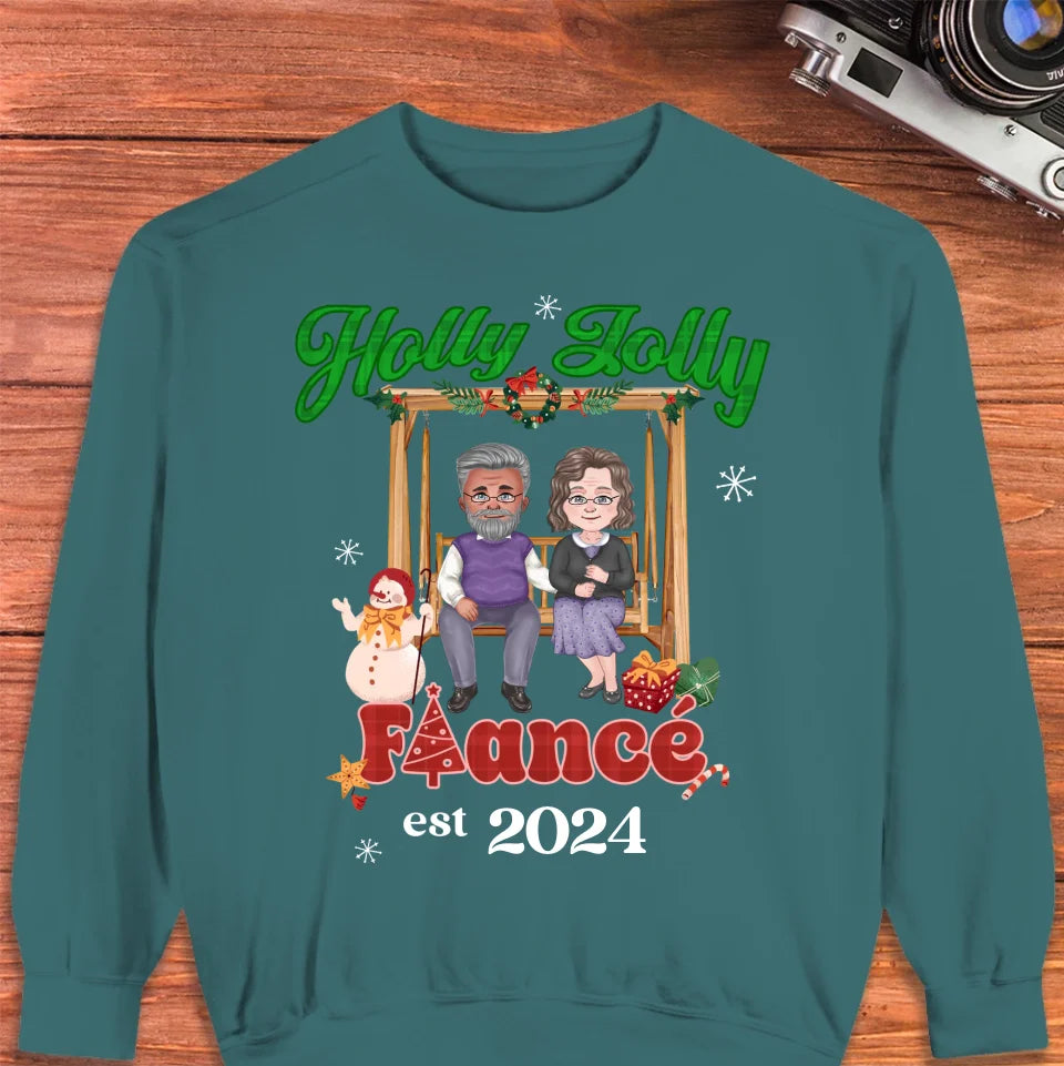 Holly Jolly Fiance Christmas - Custom Anniversary Year - Personalized Gift For Couples - Unisex Sweater