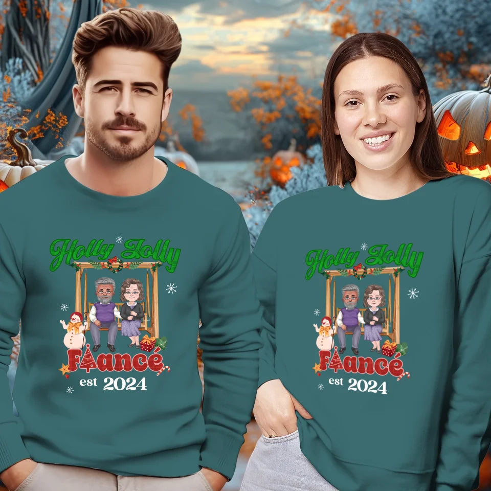 Holly Jolly Fiance Christmas - Custom Anniversary Year - Personalized Gift For Couples - Unisex Sweater