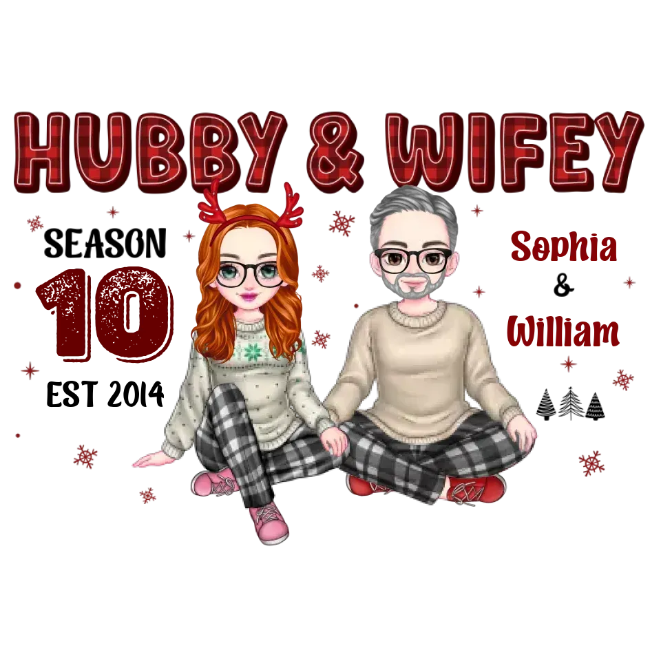 Hubby And Wifey With Christmas Plaid - Custom Name - Personalized Gift For Couples - Unisex Hoodie