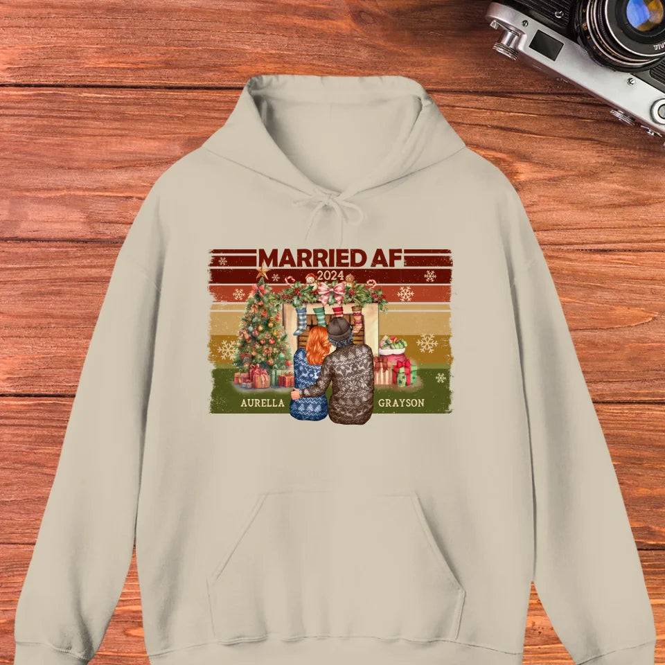 Married AF Christmas - Custom Name - Personalized Gift For Couple - Unisex Hoodie