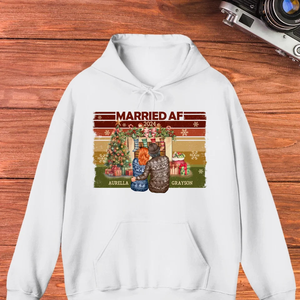 Married AF Christmas - Custom Name - Personalized Gift For Couple - Unisex Hoodie