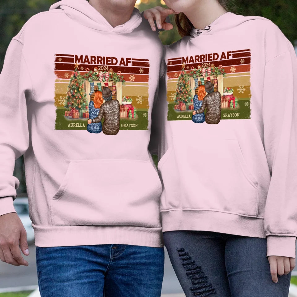 Married AF Christmas - Custom Name - Personalized Gift For Couple - Unisex Hoodie