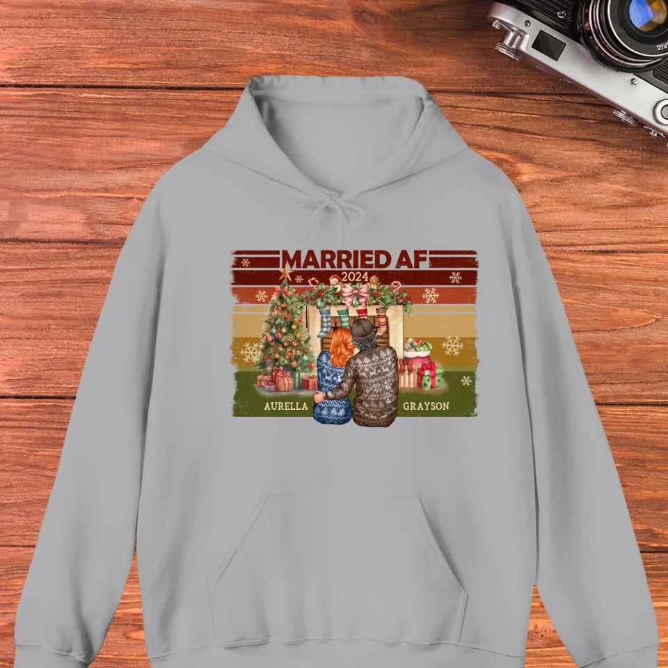 Married AF Christmas - Custom Name - Personalized Gift For Couple - Unisex Hoodie