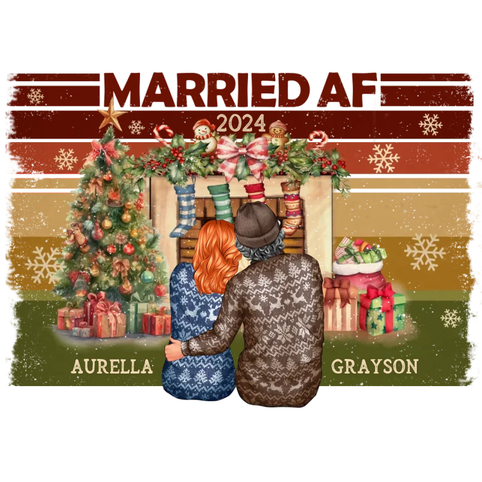 Married AF Christmas - Custom Name - Personalized Gift For Couple - Unisex Hoodie