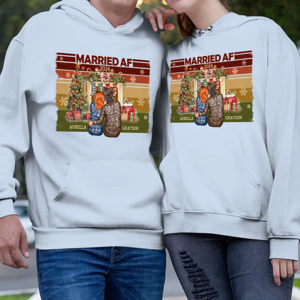 Married AF Christmas - Custom Name - Personalized Gift For Couple - Unisex Hoodie