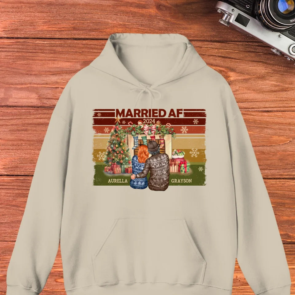 Married AF Christmas - Custom Name - Personalized Gift For Couple - Unisex Hoodie