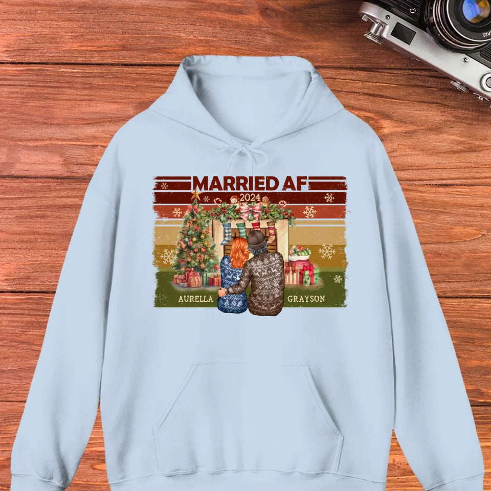 Married AF Christmas - Custom Name - Personalized Gift For Couple - Unisex Hoodie