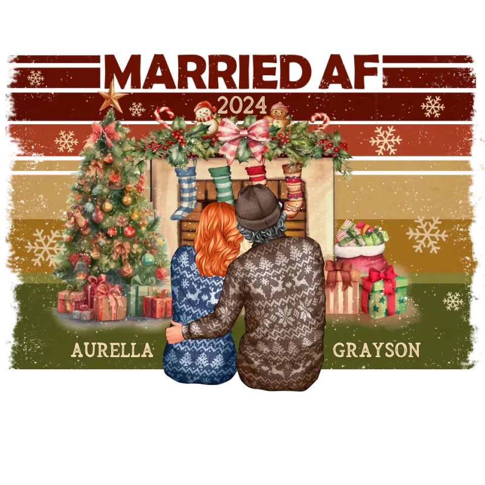 Married AF Christmas - Custom Name - Personalized Gift For Couple - Unisex Hoodie