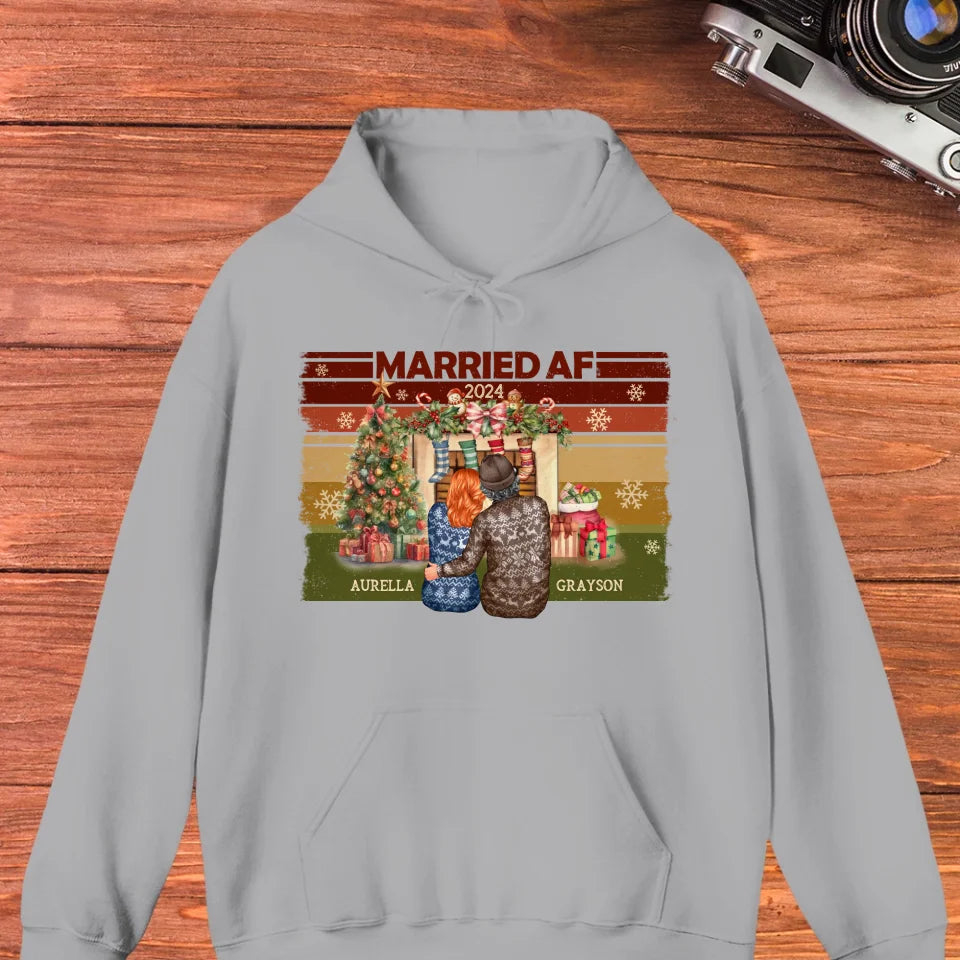 Married AF Christmas - Custom Name - Personalized Gift For Couple - Unisex Hoodie