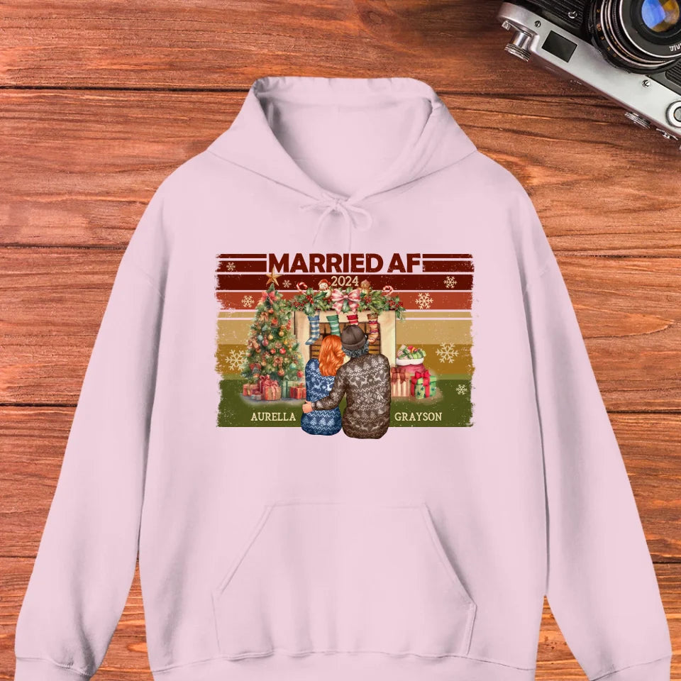 Married AF Christmas - Custom Name - Personalized Gift For Couple - Unisex Hoodie