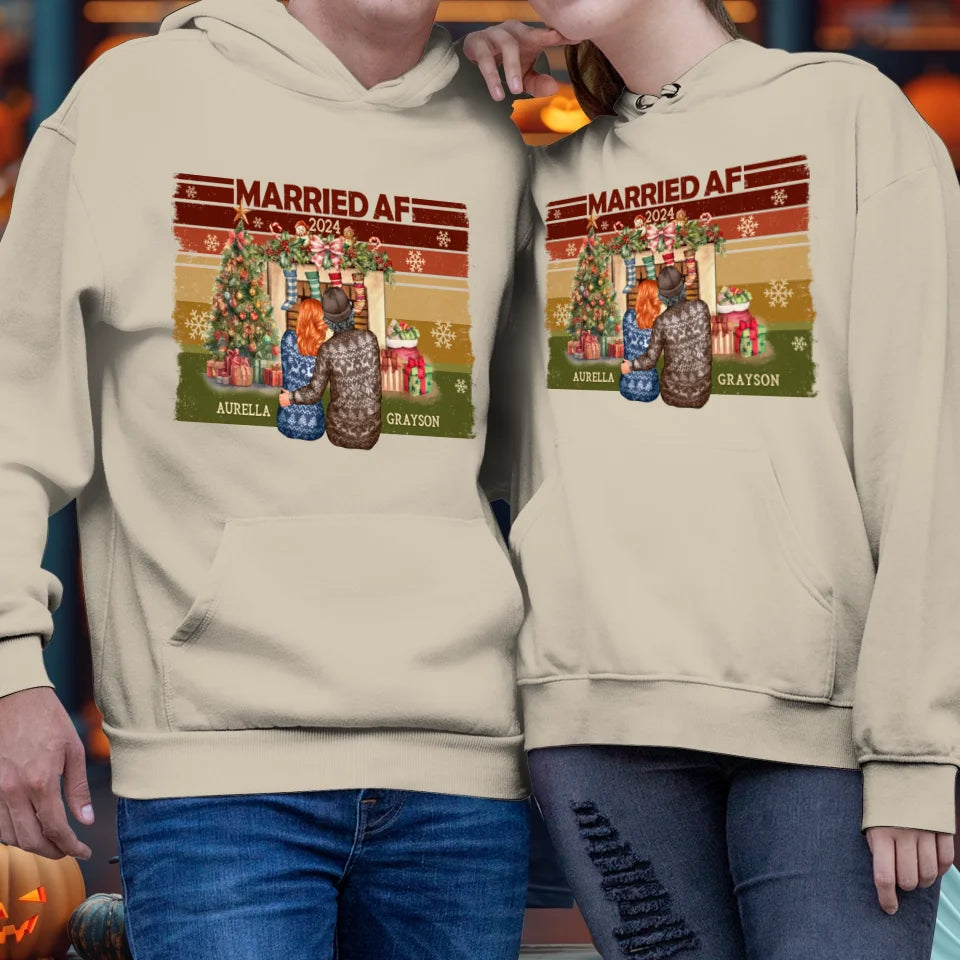 Married AF Christmas - Custom Name - Personalized Gift For Couple - Unisex Hoodie