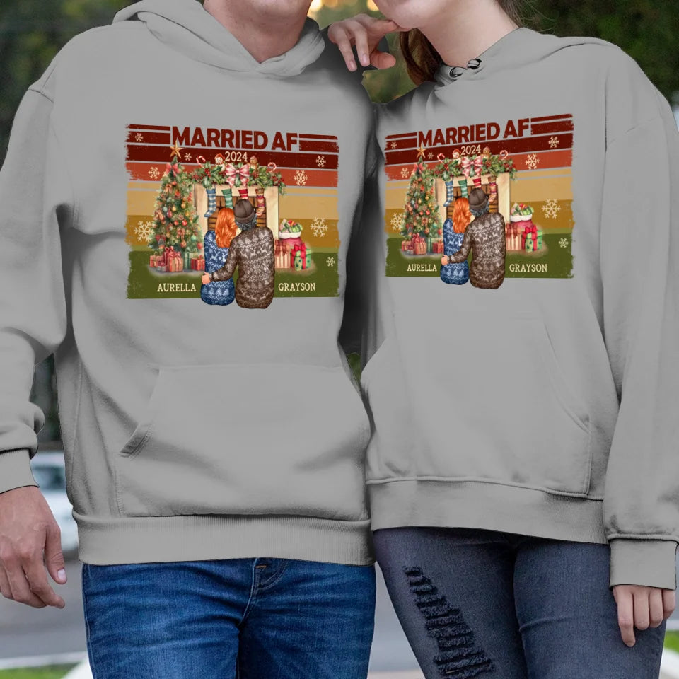 Married AF Christmas - Custom Name - Personalized Gift For Couple - Unisex Hoodie