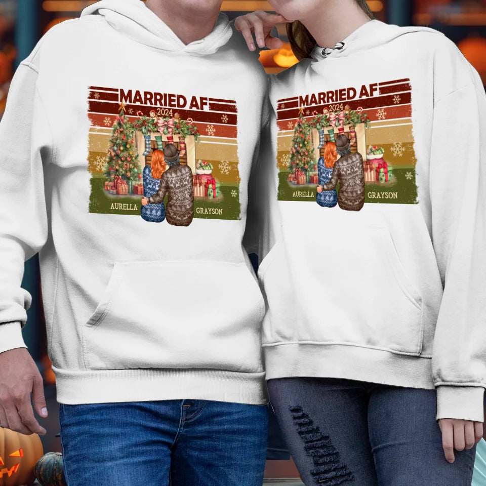 Married AF Christmas - Custom Name - Personalized Gift For Couple - Unisex Hoodie