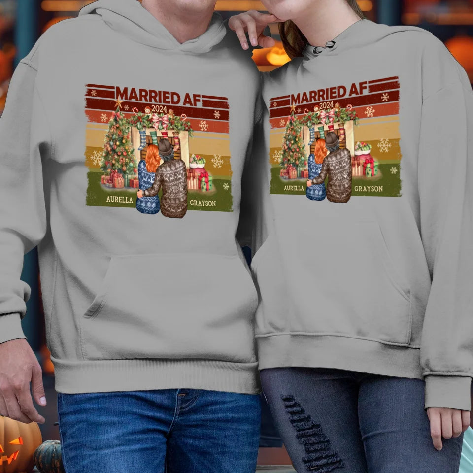 Married AF Christmas - Custom Name - Personalized Gift For Couple - Unisex Hoodie