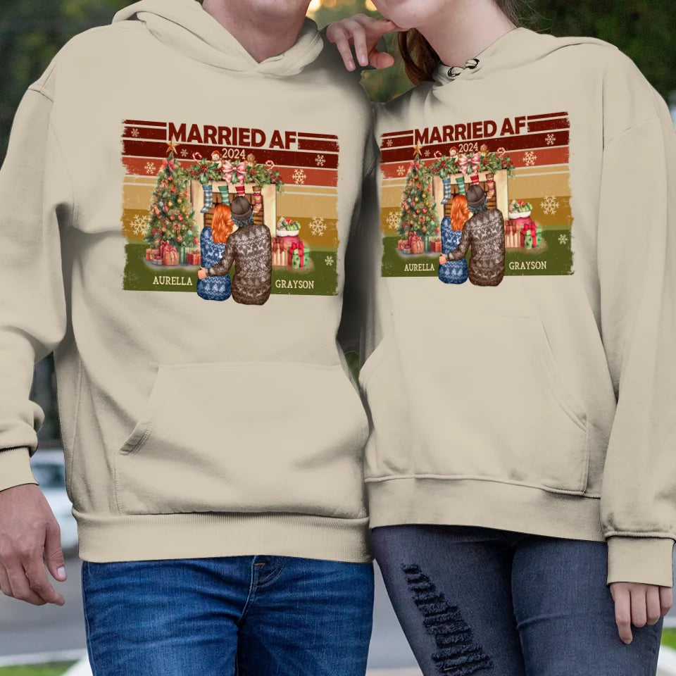 Married AF Christmas - Custom Name - Personalized Gift For Couple - Unisex Hoodie