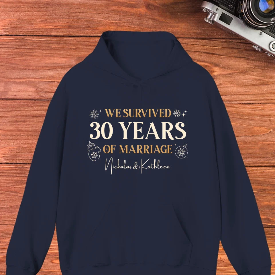 We Survived Many Years Of Marriage In Christmas Theme - Personalized Gift For Couples - Unisex Hoodie