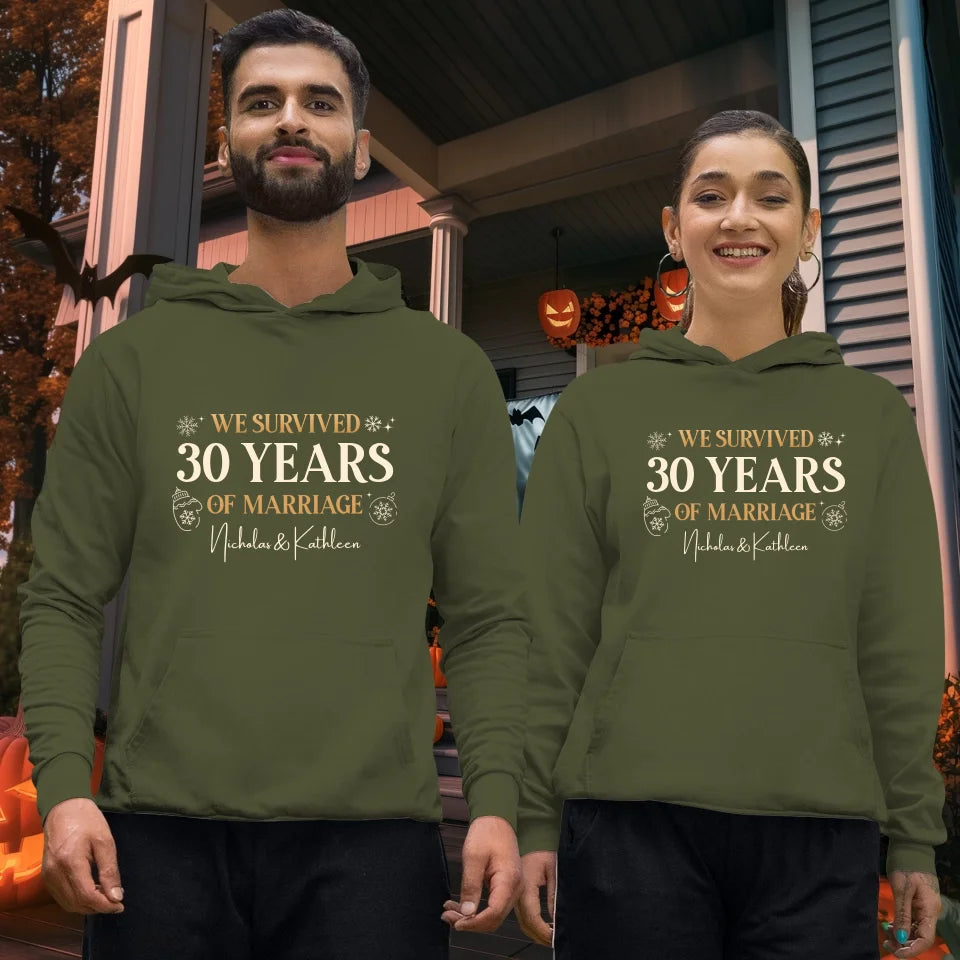 We Survived Many Years Of Marriage In Christmas Theme - Personalized Gift For Couples - Unisex Hoodie