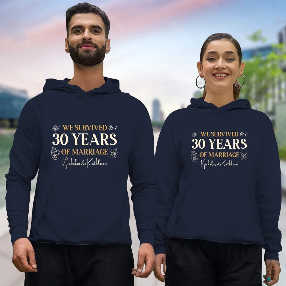 We Survived Many Years Of Marriage In Christmas Theme - Personalized Gift For Couples - Unisex Hoodie